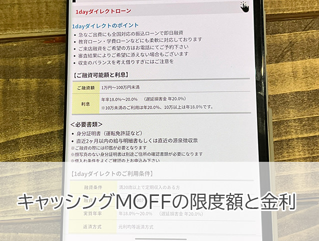 MOFF「1dayダイレクトローン」の限度額と金利