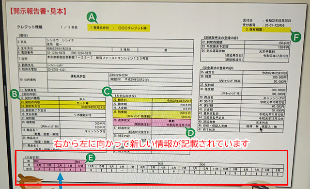 CIC信用情報開示報告書の見方